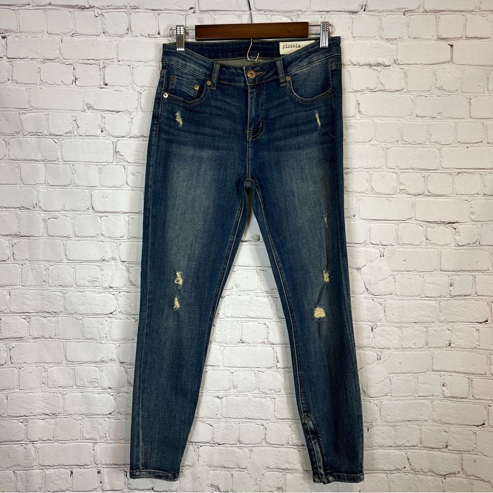 Pistola Distressed Skinny Zipper Jeans size 28